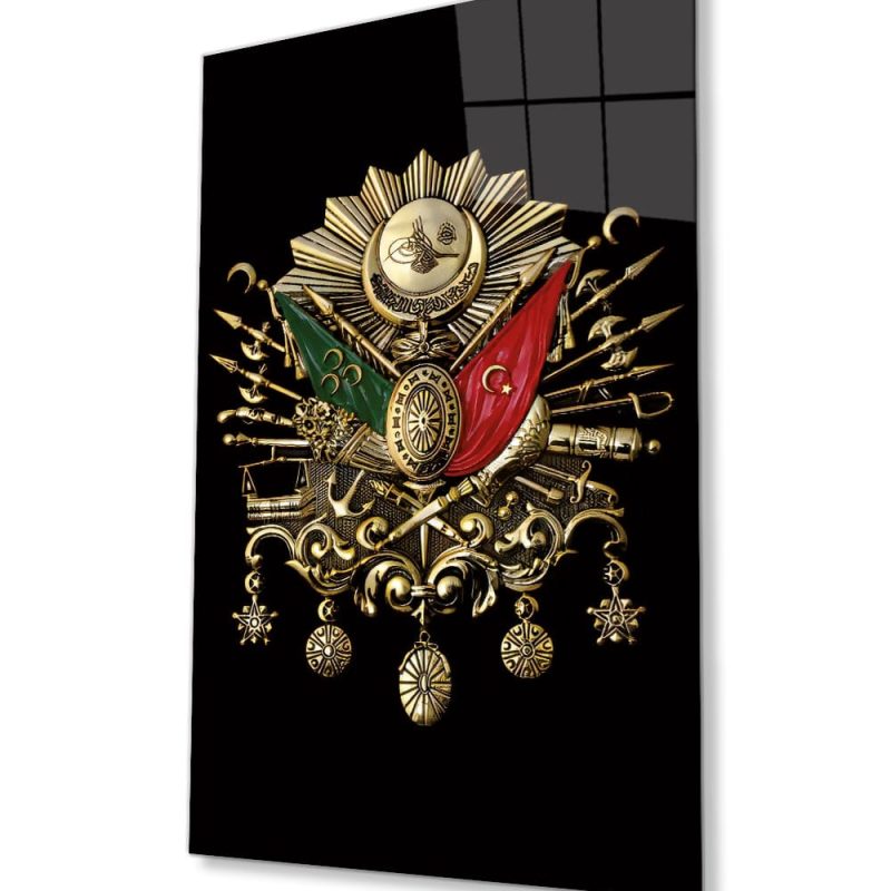 Osmanlı Arması Tuğrası Cam Tablo, Ev ve Ofis Duvar Dekoru, Hediyelik Büyük Temperli Cam Tablo
