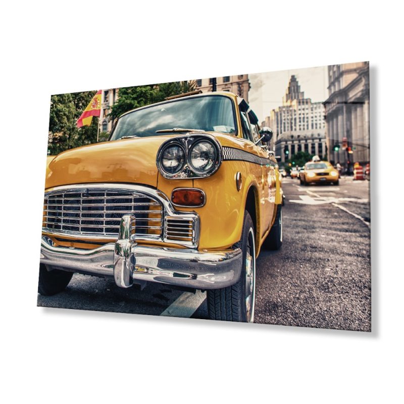 Klasik Araba Sokak Bina Cam Tablo, Ev ve Ofis Duvar Dekoru, Hediyelik Büyük Temperli 4 mm Cam Tablo