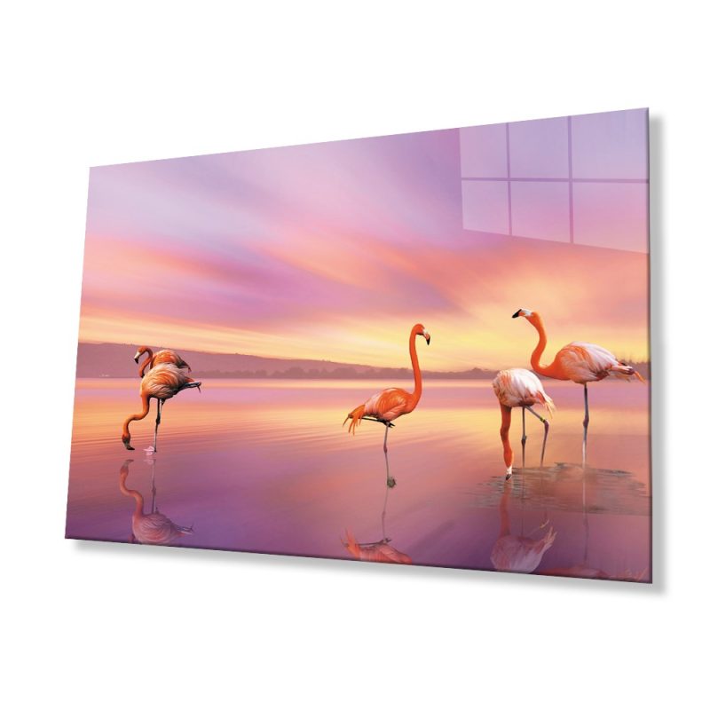 Flamingo Hayvan Cam Tablo 4mm Dayanıklı Temperli Cam