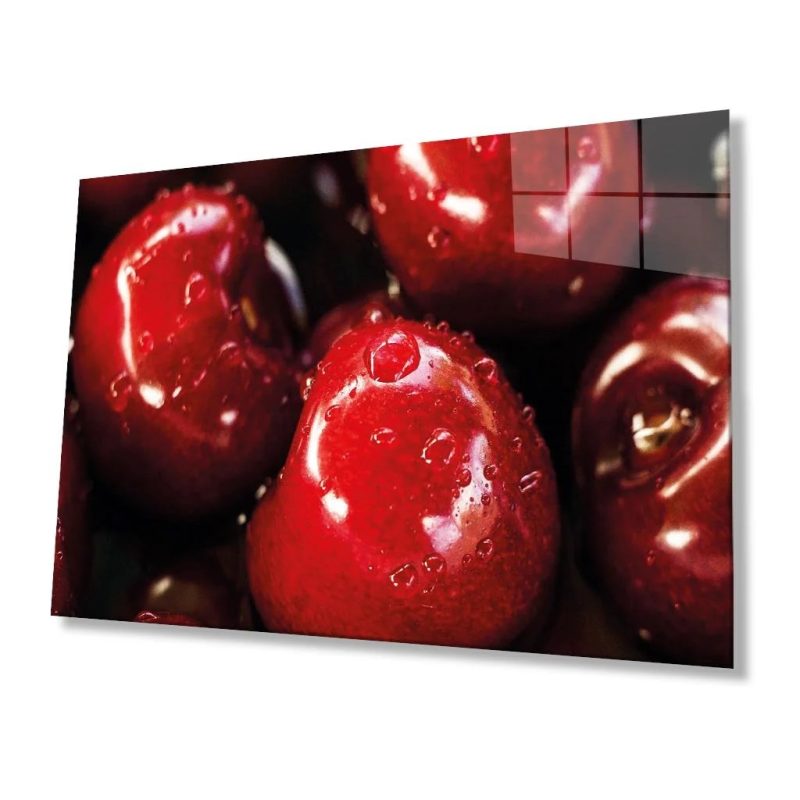 Kirazlar Cam Tablo 4mm Dayanıklı Temperli Cam, Cherries Glass Wall Art