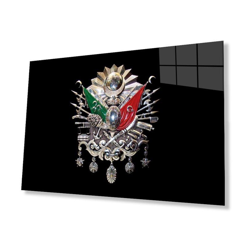 Osmanlı Arması Tuğrası Cam Tablo, Ev ve Ofis Duvar Dekoru, Hediyelik Büyük Temperli Cam Tablo