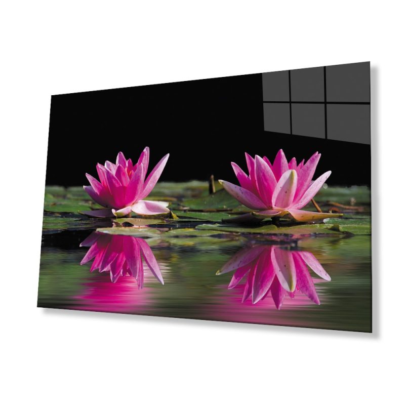 Lotus Çiçeği Cam Tablo 4mm Dayanıklı Temperli Cam