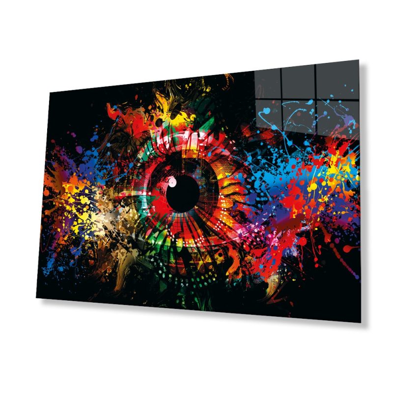 Renkli Göz Cam Tablo, Ev ve Ofis Duvar Dekoru, Hediyelik Büyük Temperli 4 mm Cam Tablo