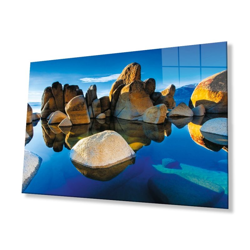 Dağ Yansıma Manzara Cam Tablo, Ev ve Ofis Duvar Dekoru, Hediyelik Büyük Temperli 4 mm Cam Tablo