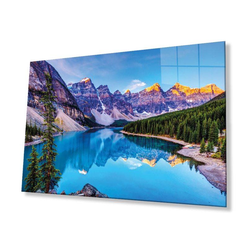 Dağ Yansıma Manzara Cam Tablo, Ev ve Ofis Duvar Dekoru, Hediyelik Büyük Temperli 4 mm Cam Tablo