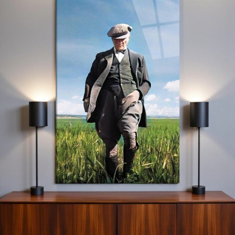 Atatürk Portresi Cam Tablo, Ev ve Ofis Duvar Dekoru, Hediyelik Büyük Temperli 4 mm Cam Tablo