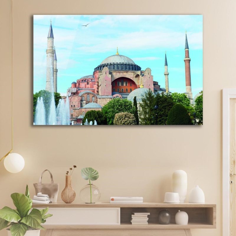 Ayasofya Camii Cam Tablo İslami Dini Modern Ev Ofis Salon Hediyelik Büyük Tablo Duvar Dekoru