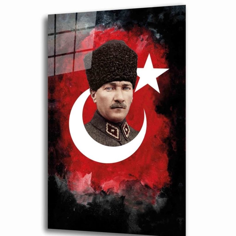 Atatürk ve Türk Bayrağı Cam Tablo