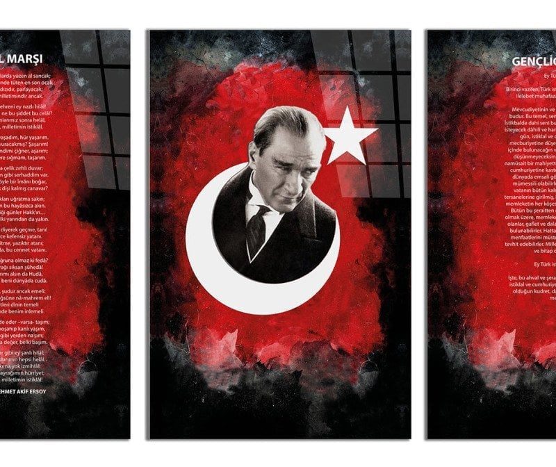 Atatürk - Istiklal Marşı - Gençliğe Hitabe4 Cam Tablo (TOPLAM 3 PARÇA)