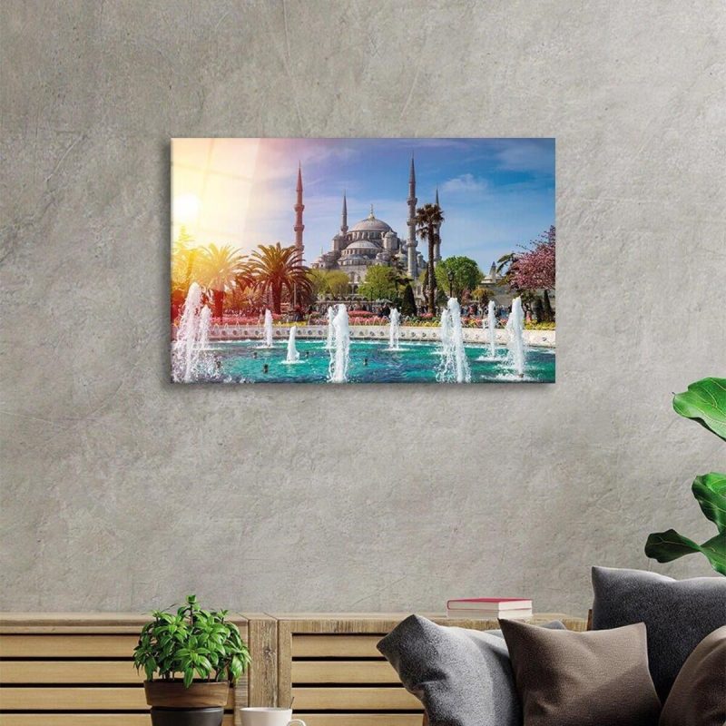 Cami Manzara Dini İslami Duvar Dekoru Cam Tablo 4mm Dayanıklı Temperli Cam