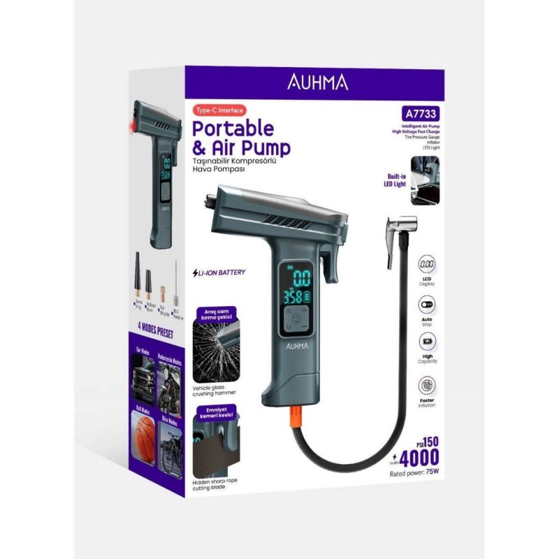 BayÇağrı Tech Kablosuz 150PSI 4.000mAh LI-ION Batarya Taşınabilir Kompresörlü Hava Pompası