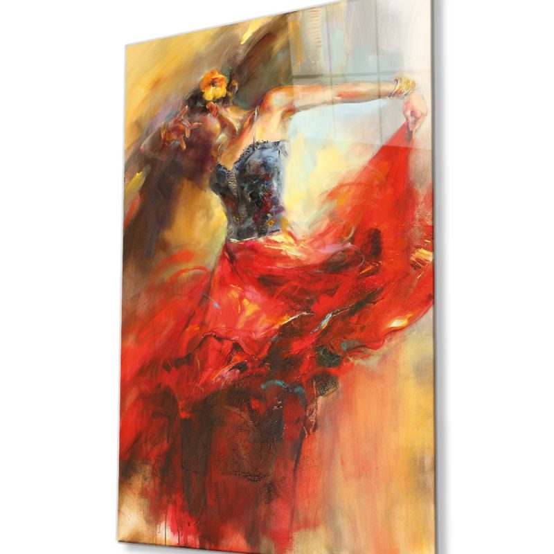 Kırmızı Balerin Cam Tablo, Ev ve Ofis Duvar Dekoru, Hediyelik Büyük Temperli 4 mm Cam Tablo