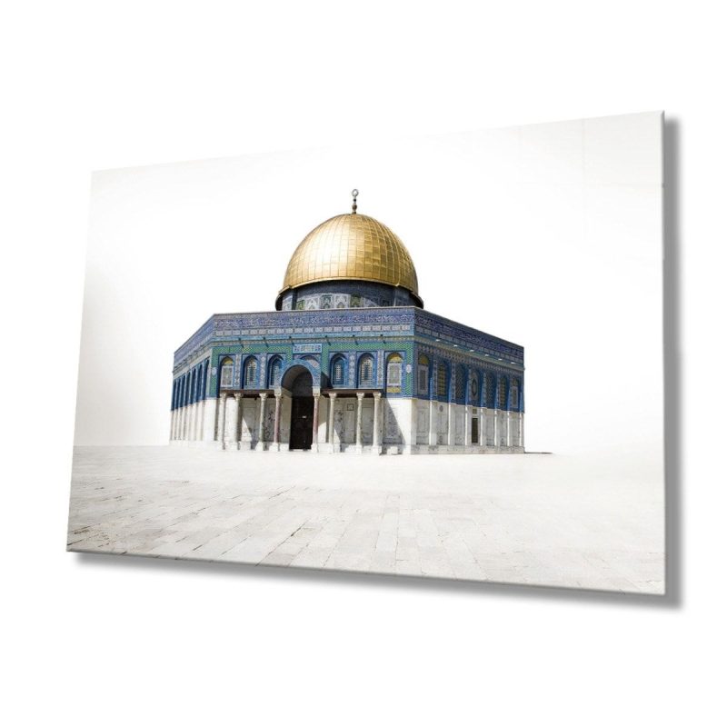 Kudüs Kubbetüs Sahra Dini İslami Cam Tablo Ev ve Ofis Duvar Dekoru Hediyelik Büyük Tablo Cam