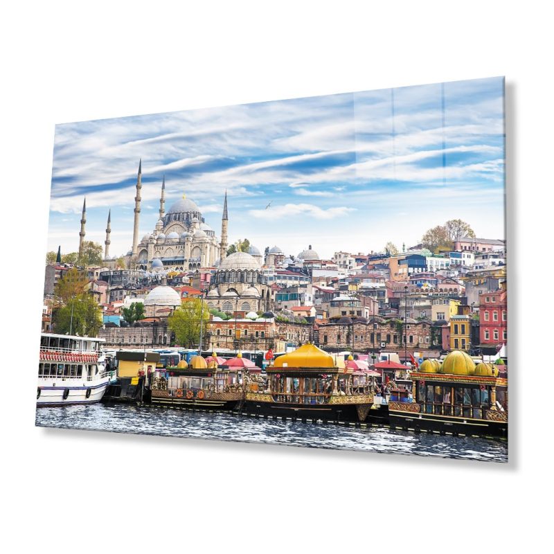 İstanbul Camii Manzaralı 4mm Dayanıklı Cam Tablo Temperli Cam