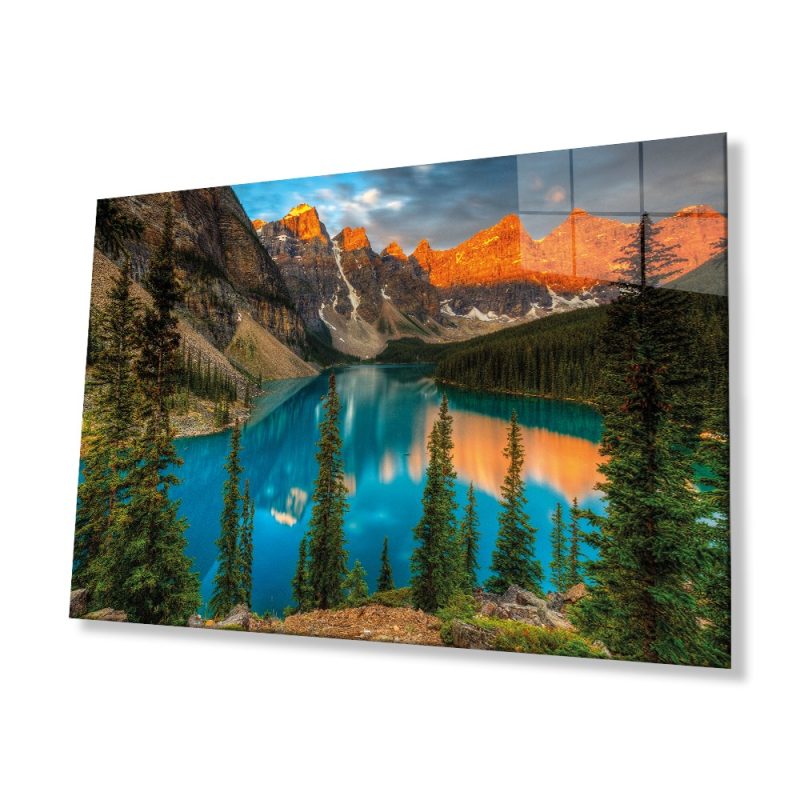 Dağ Yansıma Manzara Cam Tablo, Ev ve Ofis Duvar Dekoru, Hediyelik Büyük Temperli 4 mm Cam Tablo