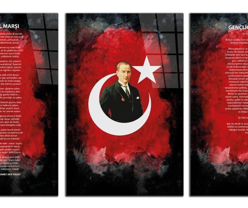 Atatürk - İstiklal Marşı - Gençliğe Hitabe3 Cam Tablo(Toplam 3 parça)