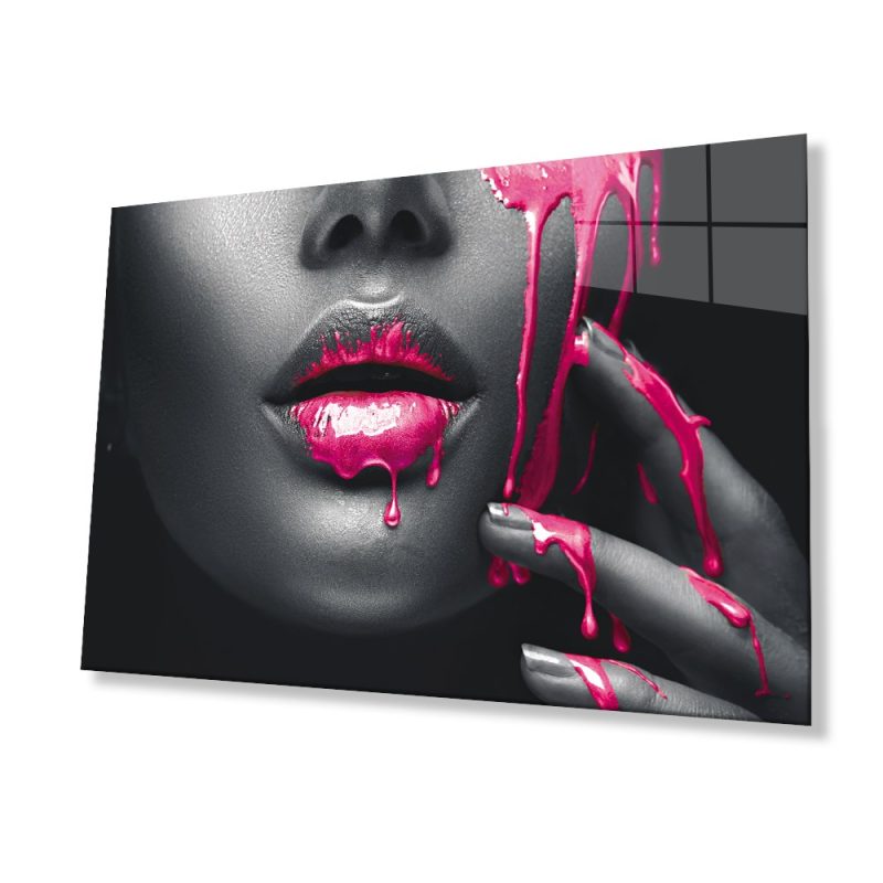 Pembe Dudaklı  Kadın Cam Tablo