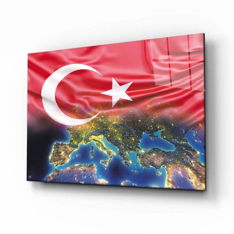 Türk Bayrağı ve Dünya Cam Tablo 4mm Dayanıklı Temperli