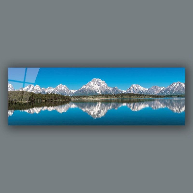 Göl ve Dağ Manzara Panoramik Cam Tablo Hediyelik Büyük Tablo Ev Ofis Dekoru