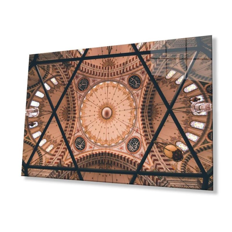 Cami Kubbe Dini İslami Duvar Dekoru Kaligrafi Cam Tablo 4mm Dayanıklı Temperli Cam