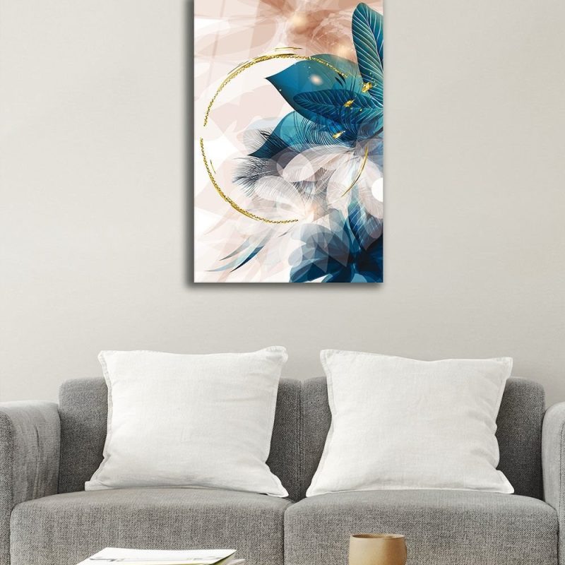 Yapraklar Soyut Temperli Cam Tablo