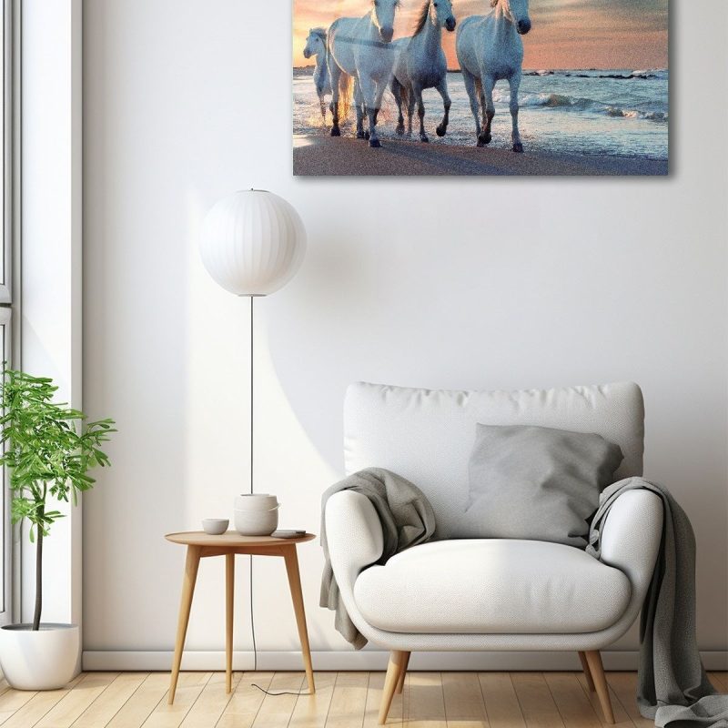 Dekoratif Duvar Tablosu Temperli Cam Tablo Beyaz Atlar