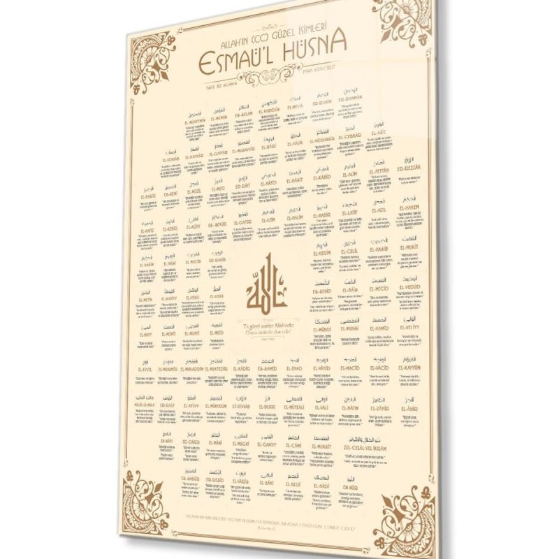 Esmaül Hüsna Allah'ın İsimleri Sıfatları Dini İslami Duvar Dekoru Cam Tablo 4mm Dayanıklı Temperli
