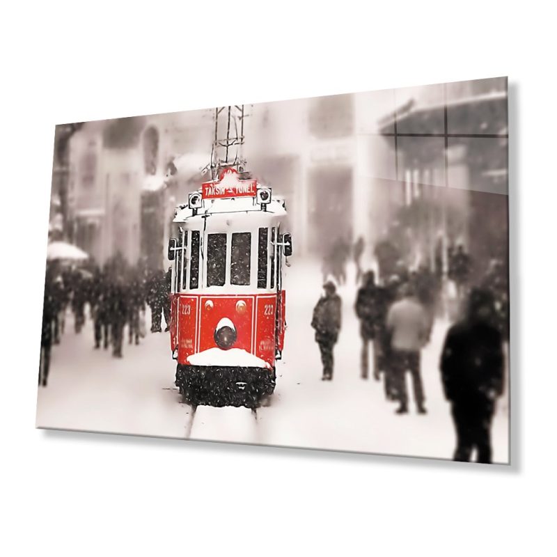 İstanbul Taksim Tramvayı 4mm Dayanıklı Cam Tablo Temperli Cam
