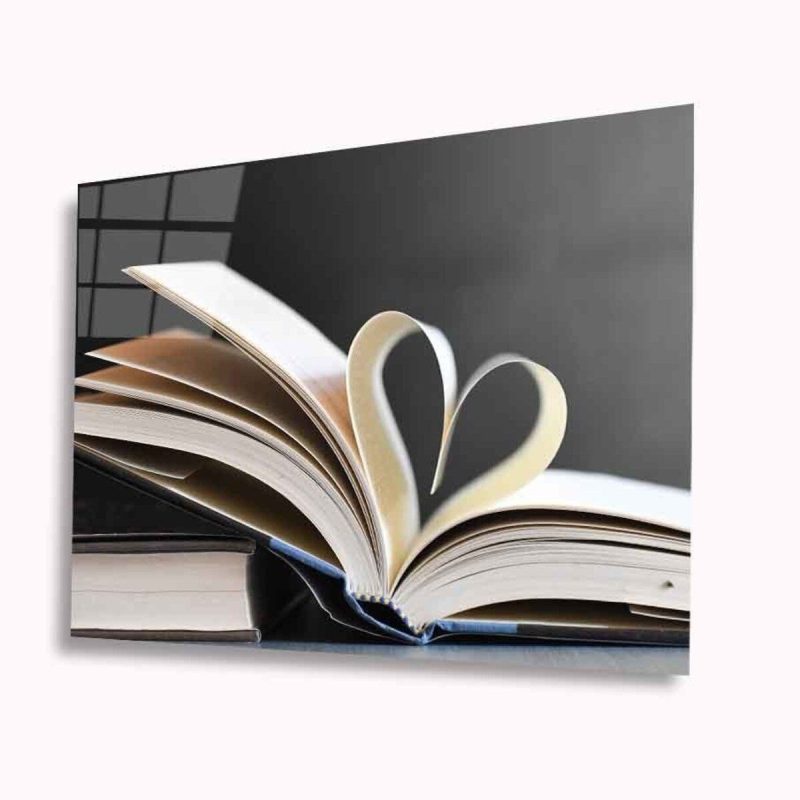 Kalp Kitap Cam Tablo 4mm Dayanıklı Temperli Cam