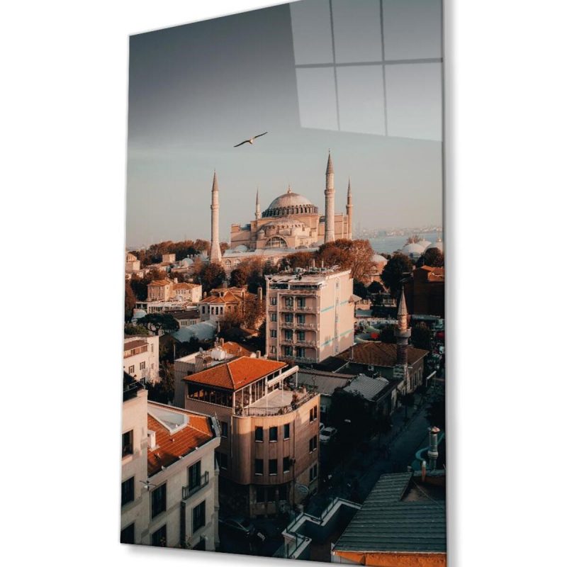 Ayasofya Cami Manzara Dini Duvar Dekoru Cam Tablo 4mm Dayanıklı Temperli Cam
