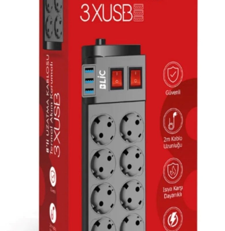 BayÇağrı Tech 8'li Termal Akım Korumalı Priz