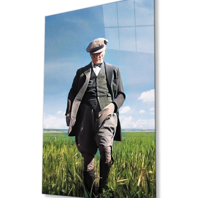 Atatürk Portresi Cam Tablo, Ev ve Ofis Duvar Dekoru, Hediyelik Büyük Temperli 4 mm Cam Tablo