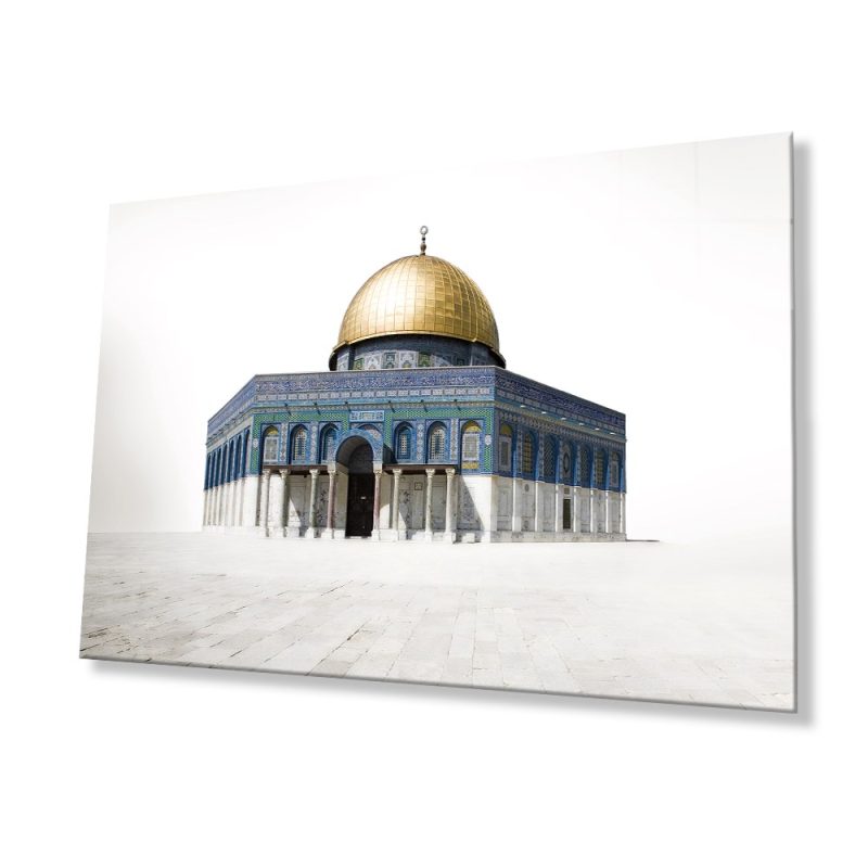 Kudüs Kubbetüs Sahra Dini İslami Cam Tablo Ev ve Ofis Duvar Dekoru Hediyelik Büyük Tablo Cam