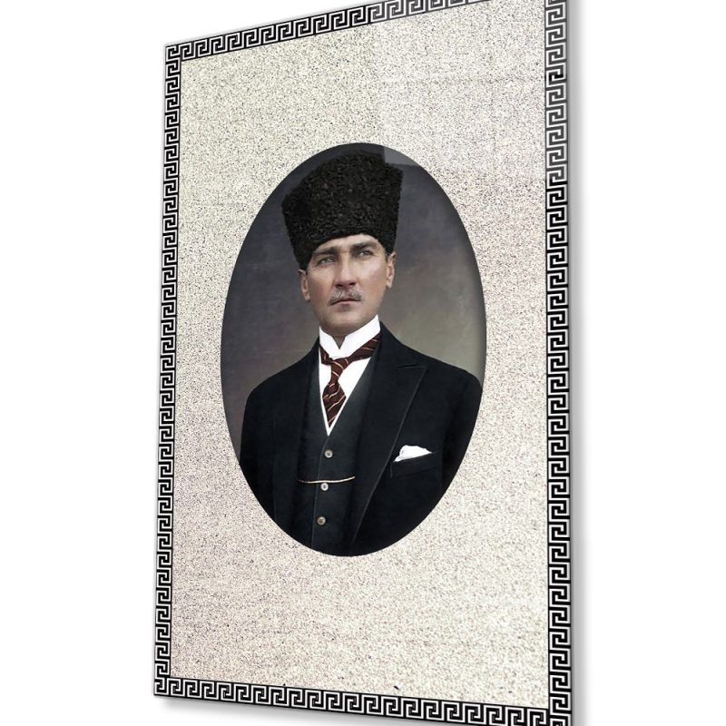 Çerçeveli Atatürk Portresi Cam Tablo, Ev ve Ofis Duvar Dekoru, Hediyelik Büyük Temperli Cam Tablo