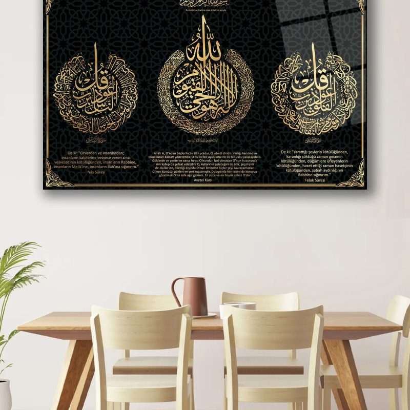 Ayetel Kürsi Felak Nas Cam Tablo,Dini İslami Modern Ev Ofis Salon Duvar Dekoru,Hediyelik Tablo Dekor