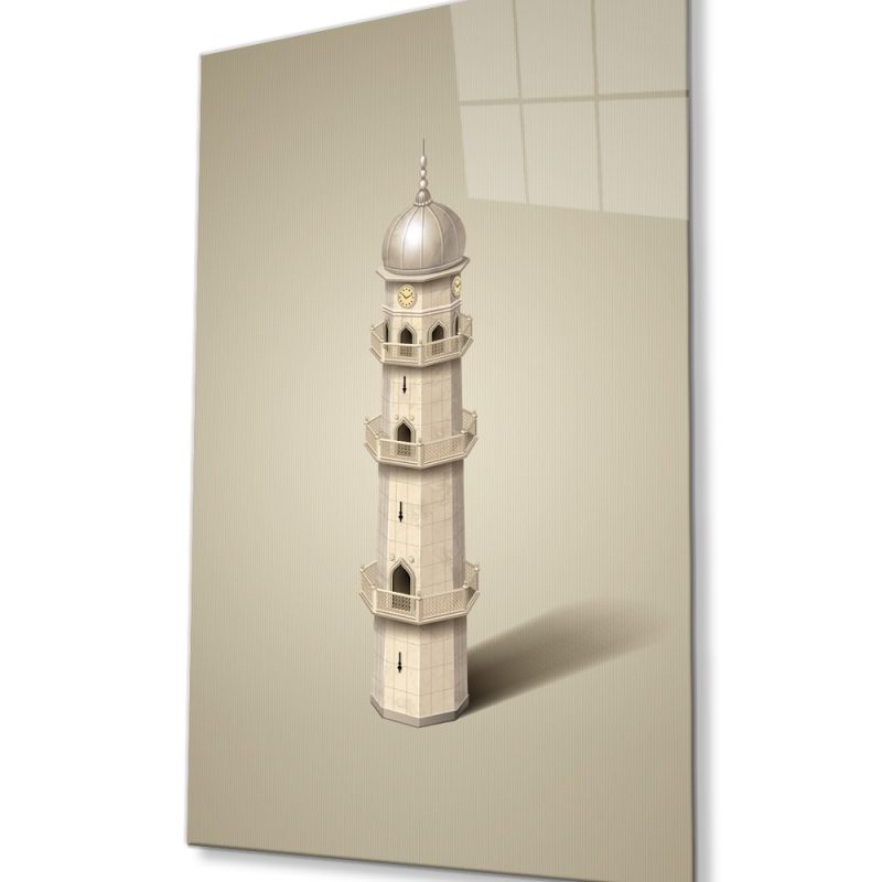 İslami Minare Cam Tablo Ev ve Ofis Duvar Dekoru Hediyelik Büyük Tablo Cam