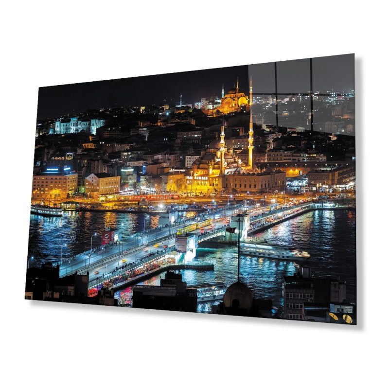 İstanbul Gece Manzarası 4mm Dayanıklı Cam Tablo Temperli Cam