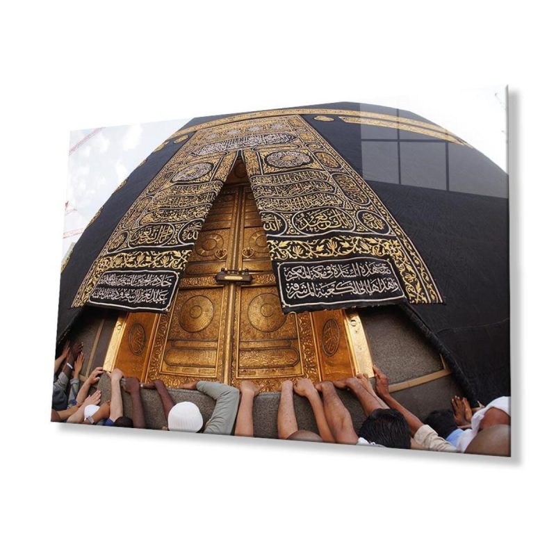 Kabe Kapısı Dini İslami Duvar Dekoru Kaligrafi Cam Tablo 4mm Dayanıklı Temperli Cam