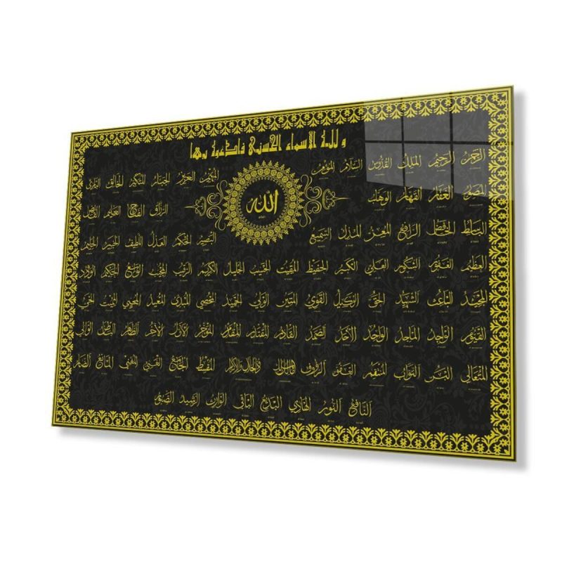 Esma-ül Hüsna Allah'ın 99 Adı Dini İslami Duvar Dekoru Kaligrafi Cam Tablo 4mm Dayanıklı Temperli Ca