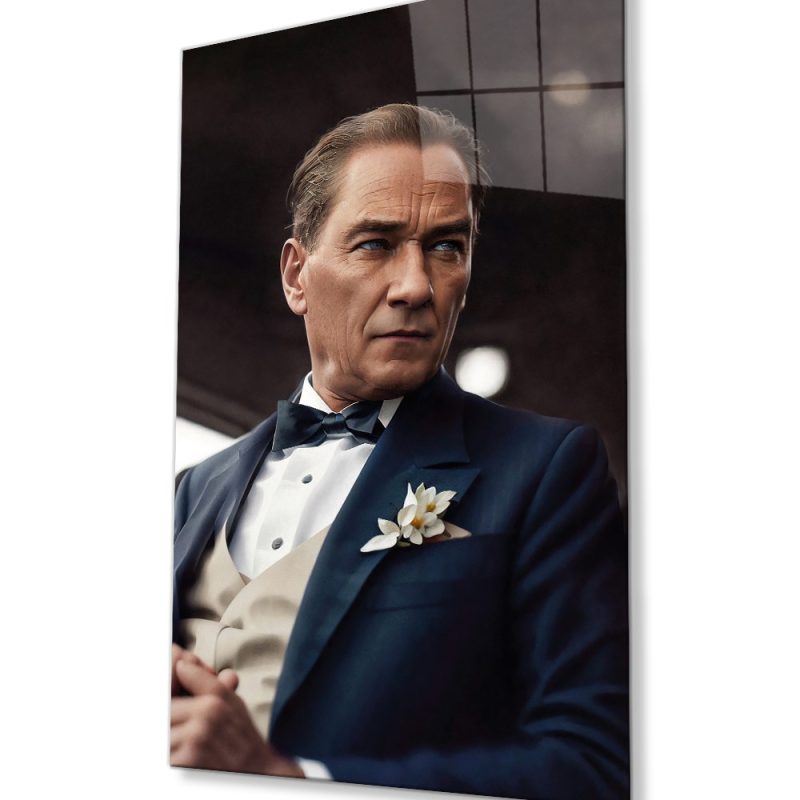 Yapay Zeka Atatürk Portresi Cam Tablo, Ev ve Ofis Duvar Dekoru, Hediyelik Büyük Temperli Cam Tablo