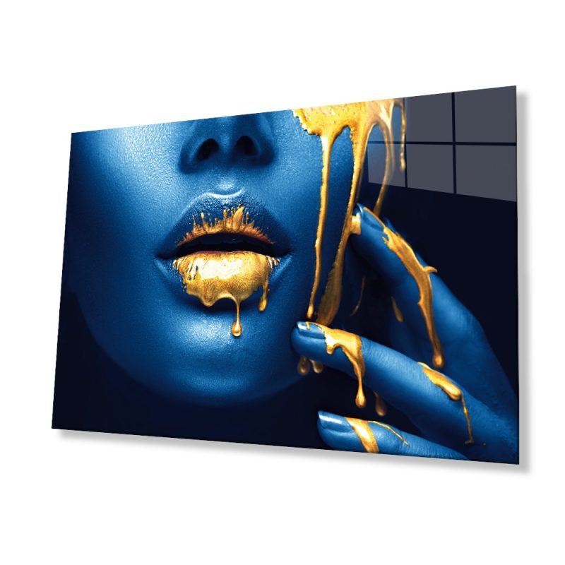 Sarı Dudaklı Mavi Yüzlü Kadın Cam Tablo