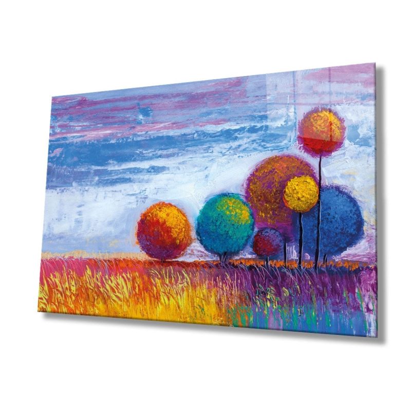 Ağaçlar Doğa Cam Tablo, Ev ve Ofis Duvar Dekoru, Hediyelik Büyük Temperli 4 mm Cam Tablo