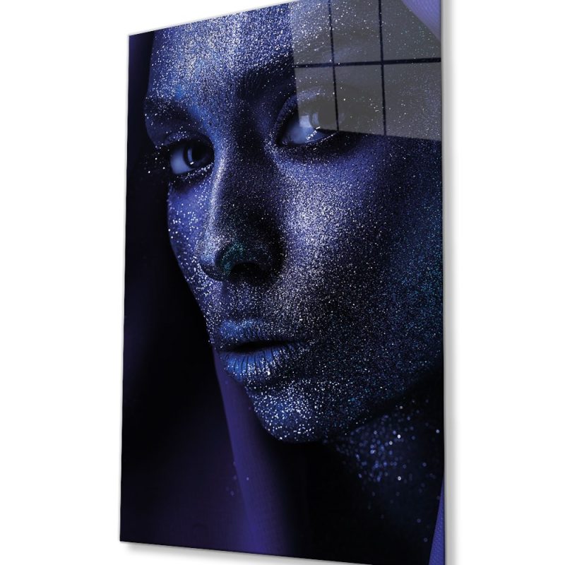 Mor Parıltılı Kadın Cam Tablo, Ev ve Ofis Duvar Dekoru, Hediyelik Büyük Temperli Cam Tablo
