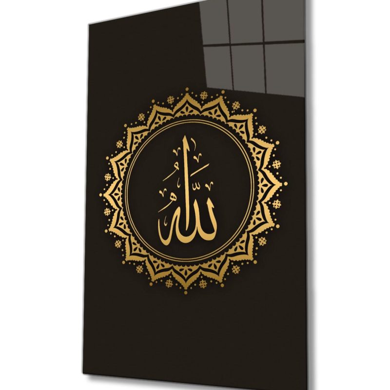 Allah Lafzı Dini İslami Cam Tablo Ev ve Ofis Duvar Dekoru Hediyelik Büyük Tablo Cam