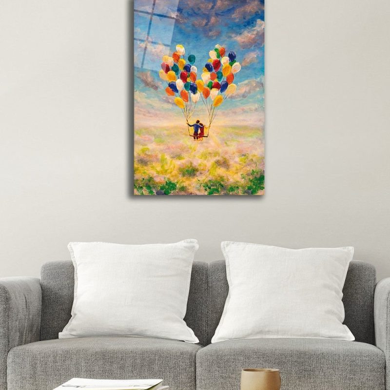 Balonlar Soyut Temperli Cam Tablo