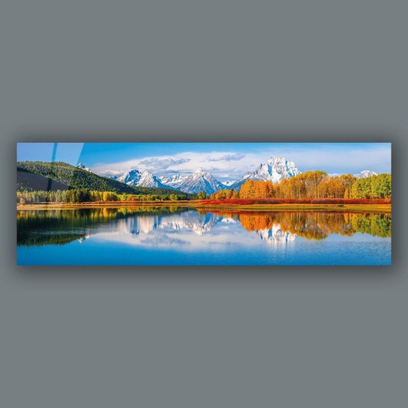 Manzara Panoramik Cam Tablo Göl Dağ ve Orman Hediyelik Büyük Tablo Ev Ofis Dekoru