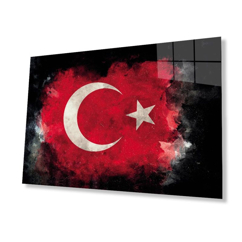 Türk Bayrağı Siyah Fon Cam Tablo