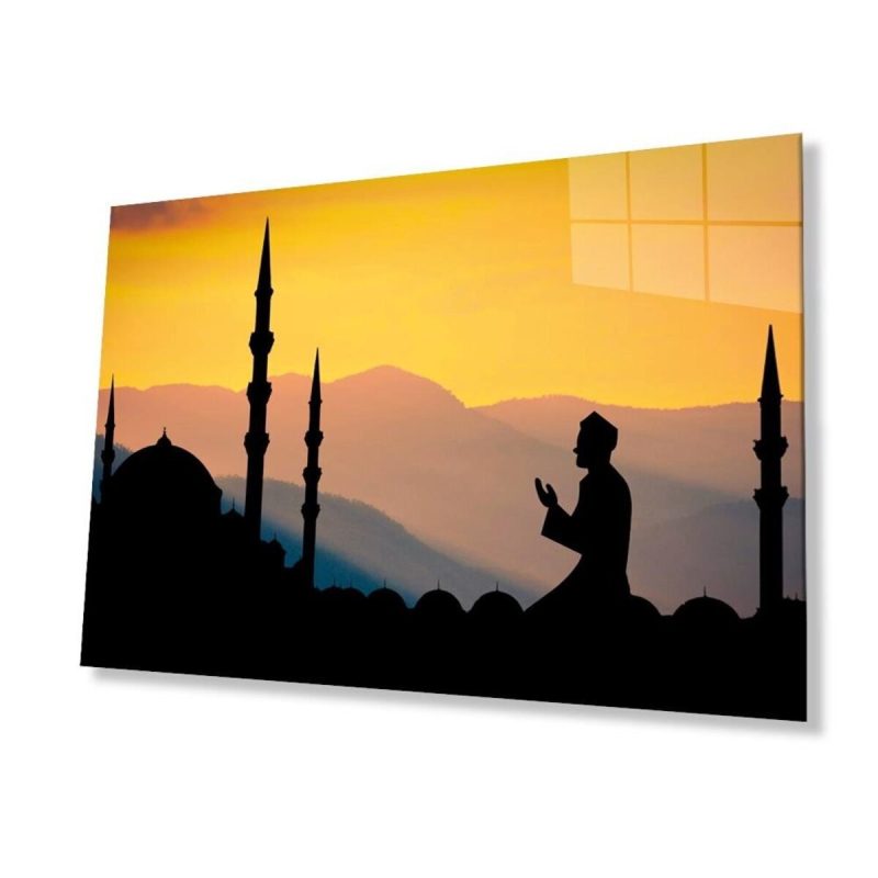 Cami Gün Batımı Dua Dini Duvar Dekoru Cam Tablo 4mm Dayanıklı Temperli Cam