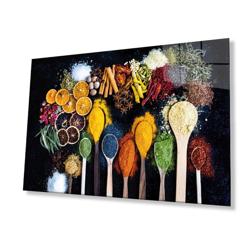 Kaşıklarda Baharatlar Cam Tablo