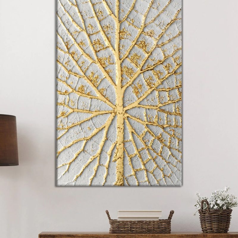 Soyut Beyaz Altın Ağaç Cam Tablo, Ev ve Ofis Duvar Dekoru, Hediyelik Büyük Temperli 4 mm Cam Tablo